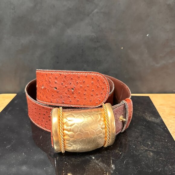 Max Mara Gold Brown Belt Rare Luxury Couture Statement Buckle  Size XL - Picture 3 of 7